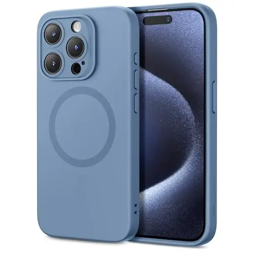 ESR for iPhone 15 Pro Case with MagSafe, Supports Magnetic Charging, Slim Liquid Silicone Case, Shock Absorbing, Screen and Camera Protection, Cloud Series, Light Blue - 1