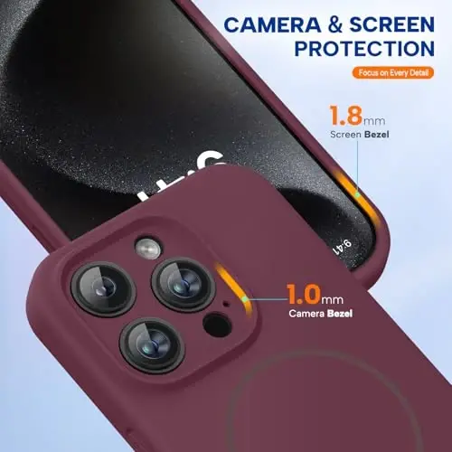 iPhone 15 Pro için Miracase Manyetik Kılıf, [Yumuşak Çizilmez Mikrofiber Astar], MagSafe ile Uyumlu, 15 Pro için Sıvı Silikon Darbeye Dayanıklı Düşme Korumalı Telefon Kılıfı, Şarap Kırmızısı - 6