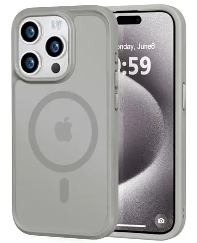 MOCCA Strong Magnetic for iPhone 15 Pro Case, [Compatible with Magsafe][13FT Military Drop Protection] Slim Translucent Matte Shockproof Case for iPhone 15 Pro Phone Case 6.1'', Titanium Gray - MOCCA
