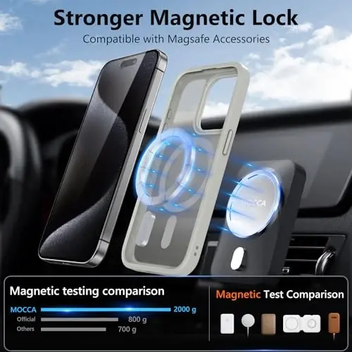 MOCCA Strong Magnetic for iPhone 15 Pro Case, [Compatible with Magsafe][13FT Military Drop Protection] Slim Translucent Matte Shockproof Case for iPhone 15 Pro Phone Case 6.1'', Titanium Gray - 2