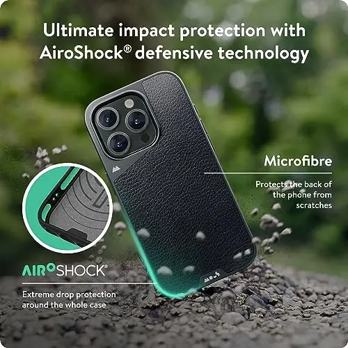 Mous for iPhone 15 Pro Case MagSafe Compatible - Limitless 5.0 - Black Leather - Protective iPhone 15 Pro Case - Shockproof Phone Cover - 4