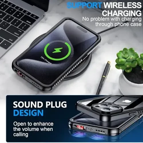 MOZOTER for iPhone 15 Pro Case Waterproof,[IPX8 Underwater Case][Full Body Shockproof & Military Dropproof] Clear Sound Quality Built-in Screen Protector for iPhone 15 Pro 6.1 inch-Black - 5