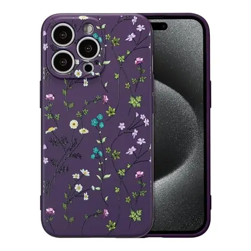 RALEAVO Floral Case for iPhone 15 Pro,Liquid Silicone Cover with Flower Branch Pattern Cute Phone Cover for Girls Women Slim Soft Rubber Protective Phone Case for iPhone 15 Pro (6.1