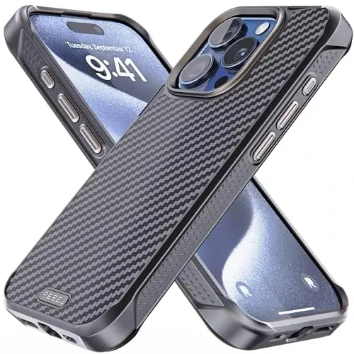 REBEL Case for iPhone 15 Pro [Gen-5 Aramid Fiber] Strong MagSafe Compatible, Grippy Sides, Shockproof Corners, Metal Lens + Buttons, Upgraded Protective Design, 6.1 Inch Phone 2023 (Black) 
