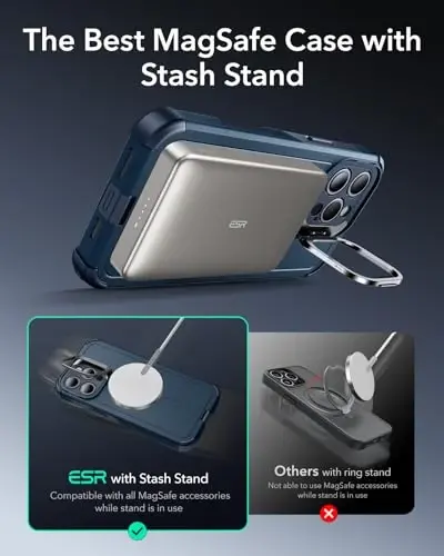 ESR for iPhone 15 Pro Case with Stand, 23 ft Military-Grade Drop Protection, Heavy Duty Magnetic Phone Case, Compatible with MagSafe Accessories, Cyber Series, Blue - 5