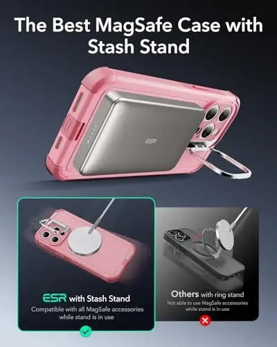 ESR for iPhone 15 Pro Case with Stand, 23 ft Military-Grade Drop Protection, Heavy Duty Magnetic Phone Case, Compatible with MagSafe Accessories, Cyber Series, Pink - 5