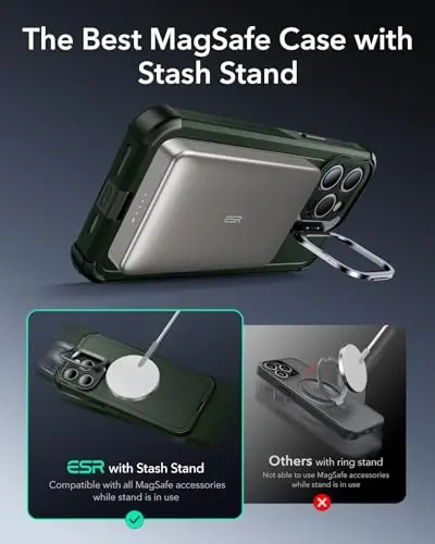 ESR for iPhone 15 Pro Case with Stand, 23 ft Military-Grade Drop Protection, Heavy Duty Magnetic Phone Case, Compatible with MagSafe Accessories, Cyber Series, Green - 5