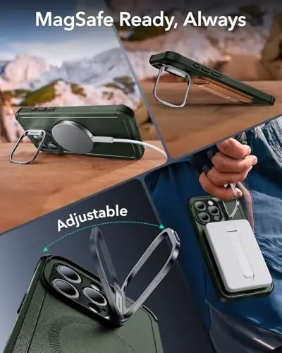 ESR for iPhone 15 Pro Case with Stand, 23 ft Military-Grade Drop Protection, Heavy Duty Magnetic Phone Case, Compatible with MagSafe Accessories, Cyber Series, Green - 6