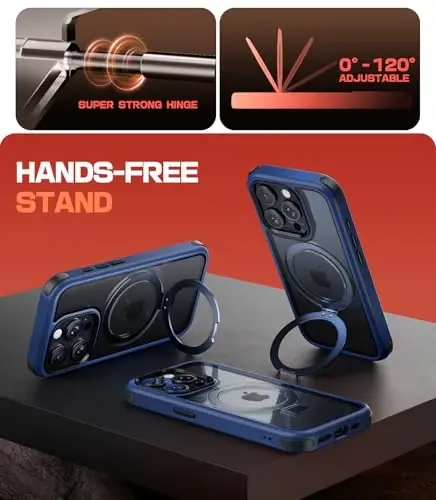 Mobnano for iPhone 15 Pro Case with Stand, Compatible with MagSafe, Crystal Clear Back, Military-Grade Protection, Magnetic Ring Holder Protective Bumpers, Non-Yellowing Scratch-Resistant - Blue/Black - MOBNANO (1)