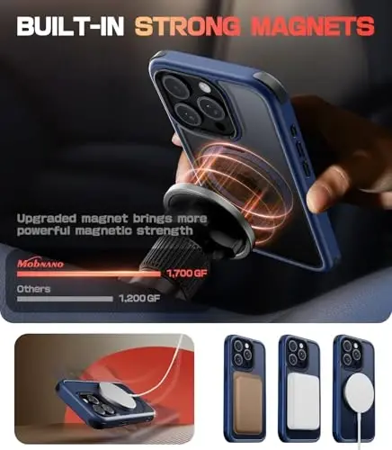 Mobnano for iPhone 15 Pro Case with Stand, Compatible with MagSafe, Crystal Clear Back, Military-Grade Protection, Magnetic Ring Holder Protective Bumpers, Non-Yellowing Scratch-Resistant - Blue/Black - 3