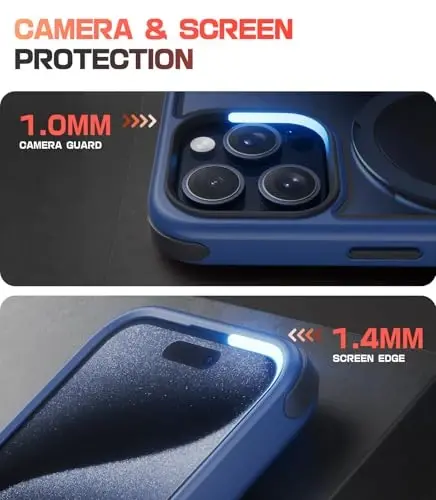 Mobnano for iPhone 15 Pro Case with Stand, Compatible with MagSafe, Crystal Clear Back, Military-Grade Protection, Magnetic Ring Holder Protective Bumpers, Non-Yellowing Scratch-Resistant - Blue/Black - 6