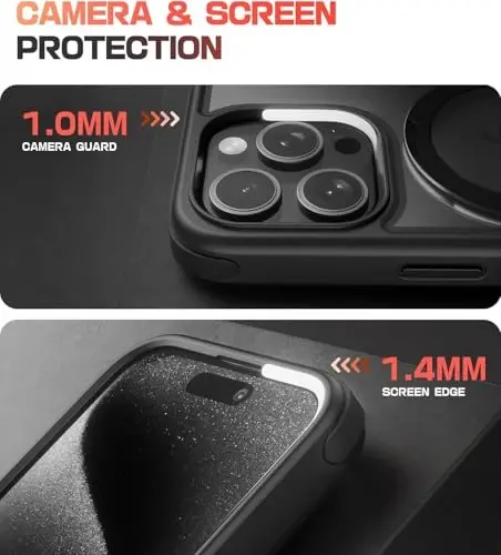 Mobnano for iPhone 15 Pro Case with Stand, Compatible with MagSafe, Crystal Clear Back, Military-Grade Protection, Magnetic Ring Holder & Protective Bumpers, Non-Yellowing Scratch-Resistant - Black - 6