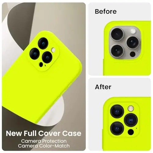 FireNova Designed for iPhone 15 Pro Case, Silicone Upgraded [Camera Protection] Phone Case with [2 Screen Protectors], Soft Anti-Scratch Microfiber Lining Inside, 6.1 inch, Fluorescent Green - 3