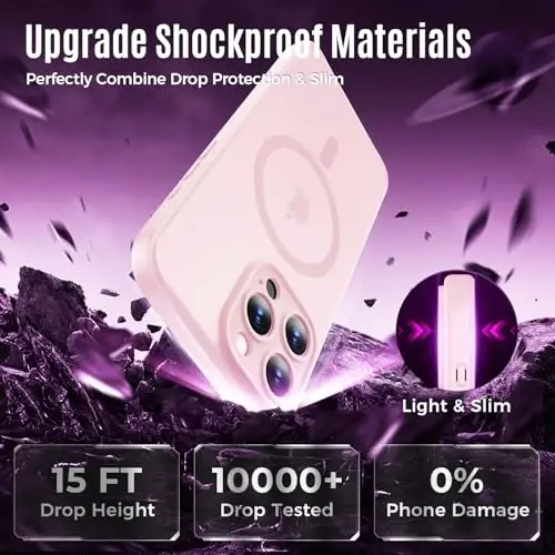 Symcele Designed for iPhone 15 Pro Case, Compatible with MagSafe, with Privacy Screen Protectors X2, [Camera Protection] [15FT Military Drop Protection] Shockpoof Phone Case, 6.1'', Pink - 5