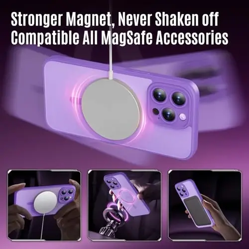 Symcele Designed for iPhone 15 Pro Case, Compatible with MagSafe, with Privacy Screen Protectors X2, [Camera Protection] [15FT Military Drop Protection] Shockpoof Phone Case, 6.1'', Light Purple - 3