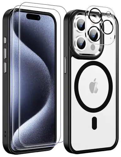 Temdan for iPhone 15 Pro Case Clear, Compatible with Magsafe, Anti-Yellowing, Military-Grade Protection, Shockproof Slim Magnetic Phone Case Cover, Clear Black - 1