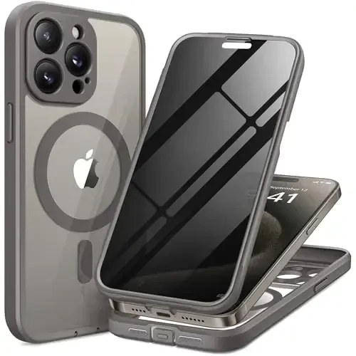 TIESZEN for iPhone 15 Pro Case, Compatible with MagSafe, Built-in Privacy Screen Protector and Camera Protection, Anti Spy Full Body Dustproof Shockproof Hard Phone Case 6.1