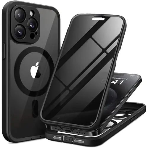 TIESZEN for iPhone 15 Pro Case, Compatible with MagSafe, Built-in Privacy Screen Protector and Camera Protection, Anti Spy Full Body Dustproof Shockproof Hard Phone Case 6.1