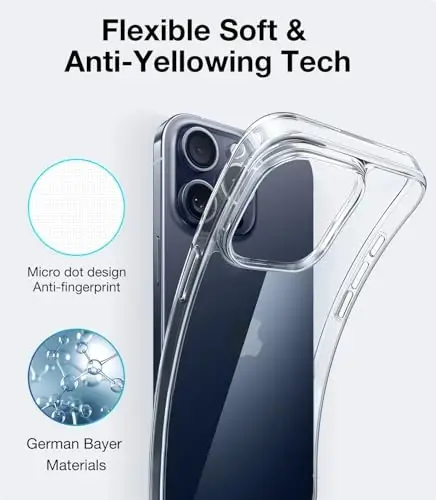 TORRAS Crystal Clear for iPhone 15 Pro Case, Ultra-Thin [Non-Yellowing] [Military Protection] Slim Fit Silicone TPU Cover for iPhone 15 Pro Phone Case, Soft, Clear, 6.1 inch - 4