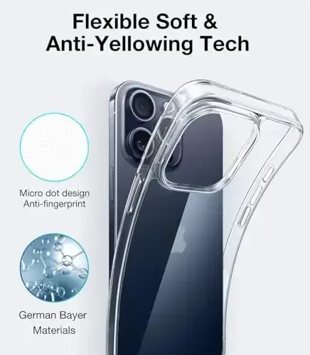 TORRAS Crystal Clear for iPhone 15 Pro Case, Ultra-Thin [Non-Yellowing] [Military Protection] Slim Fit Silicone TPU Cover for iPhone 15 Pro Phone Case, Soft, Clear, 6.1 inch - 4