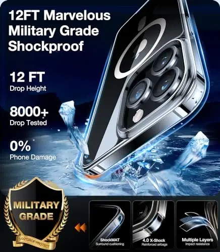 iPhone 15 Pro için TORRAS Magnetic Shockproof Kılıfı, [Askeri Sınıf Düşme Testinden Geçirilmiş][MagSafe ile Uyumlu] Parmak İzi Önleyici Şeffaf Sert PC Arka Silikon İnce Koruyucu Kapak, Şeffaf - 3