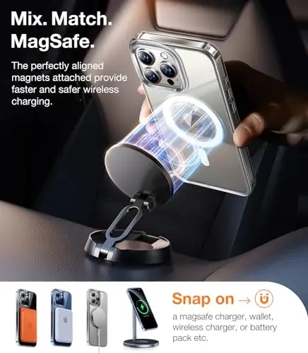 TORRAS Magnetic Shockproof for iPhone 15 Pro Case, [Military-Grade Drop Tested][Compatible with MagSafe] Clear Hard PC Back with Silicone Slim Protective Cover Anti-Fingerprint, Clear - 6