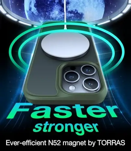 TORRAS Magnetic Shockproof for iPhone 15 Pro Case, [Military-Grade Drop Tested][Compatible with MagSafe] Translucent Hard PC Back with Silicone Slim Protective Cover Anti-Fingerprint, Green - 2