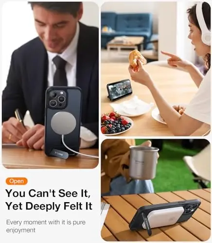 TORRAS Magnetic Flush Stand for iPhone 15 Pro, Military Grade Drop Tested, Slim Light Frosted Case with MagSafe (6.1