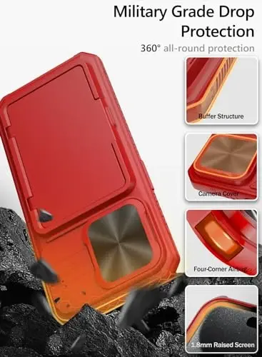 Vihibii for iPhone 15 Pro Wallet Case with Card Holder (4 Cards) & Slide Camera Cover & Kickstand & Raised Edges Protective Screen, Shockproof Rugged Phone Case for iPhone 15 Pro 5G 6.1