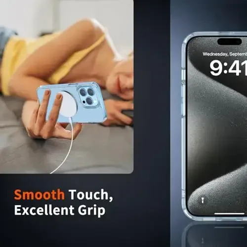 zapica Magnetic for iPhone 15 Pro Case, [Crystal Clear Not Yellowing] [Compatible with MagSafe] [Military Drop Protection] Non-Slip Shockproof Anti-Scratch Phone Case, Clear - 7