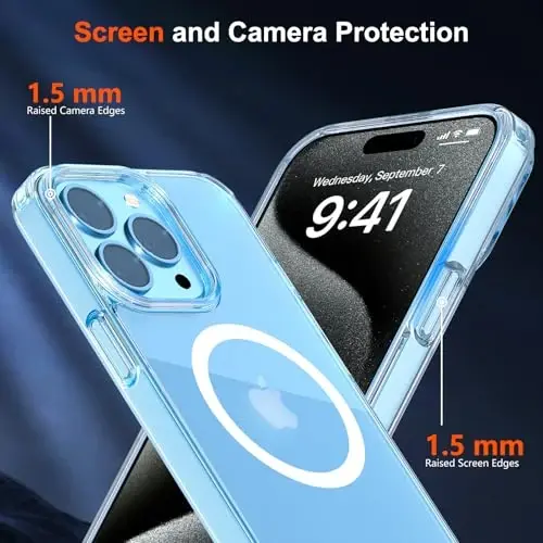 zapica Magnetic for iPhone 15 Pro Case, [Crystal Clear Not Yellowing] [Compatible with MagSafe] [Military Drop Protection] Non-Slip Shockproof Anti-Scratch Phone Case, Clear - 6