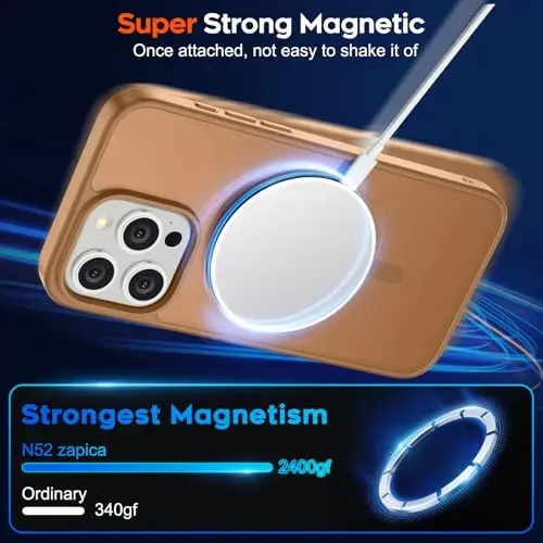 zapica Magnetic for iPhone 15 Pro Case, [Compatible with MagSafe] [Military Grade Drop Protection] Translucent Matte Shockproof Anti-Scratch Phone Cover, Brown - 3
