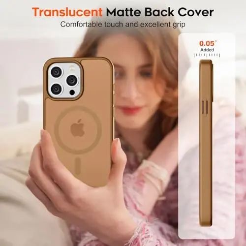 zapica Magnetic for iPhone 15 Pro Case, [Compatible with MagSafe] [Military Grade Drop Protection] Translucent Matte Shockproof Anti-Scratch Phone Cover, Brown - 7