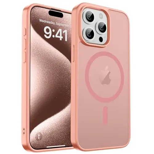zapica Magnetic for iPhone 15 Pro Case, [Compatible with MagSafe] [Military Grade Drop Protection] Translucent Matte Shockproof Anti-Scratch Phone Case for Women and Men, Light Pink - ZAPICA