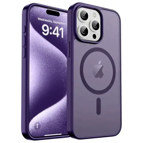 zapica Magnetic for iPhone 15 Pro Case, [Compatible with MagSafe] [Military Grade Drop Protection] Translucent Matte Shockproof Anti-Scratch Phone Case for Women and Men, Dark Purple - 1
