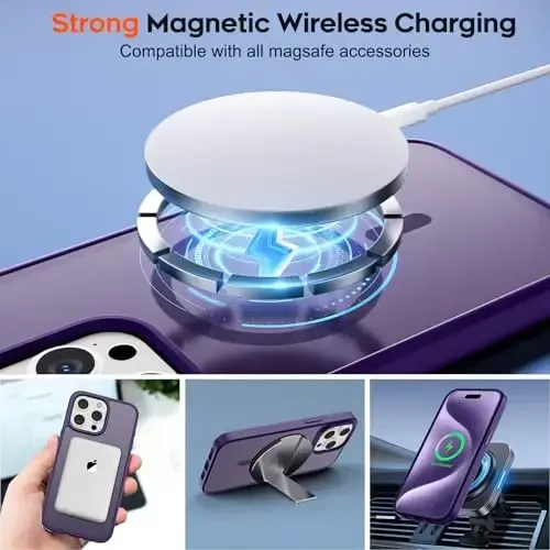 zapica Magnetic for iPhone 15 Pro Case, [Compatible with MagSafe] [Military Grade Drop Protection] Translucent Matte Shockproof Anti-Scratch Phone Case for Women and Men, Dark Purple - 4