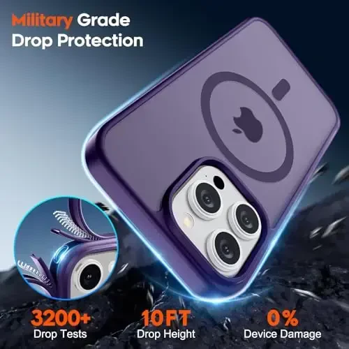 zapica Magnetic for iPhone 15 Pro Case, [Compatible with MagSafe] [Military Grade Drop Protection] Translucent Matte Shockproof Anti-Scratch Phone Case for Women and Men, Dark Purple - 5