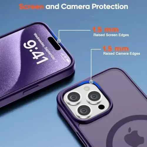zapica Magnetic for iPhone 15 Pro Case, [Compatible with MagSafe] [Military Grade Drop Protection] Translucent Matte Shockproof Anti-Scratch Phone Case for Women and Men, Dark Purple - 6