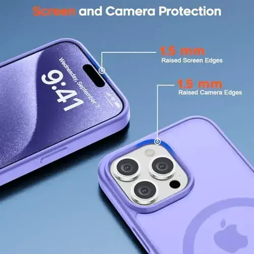 zapica Magnetic for iPhone 15 Pro Case, [Compatible with MagSafe] [Military Grade Drop Protection] Translucent Matte Shockproof Anti-Scratch Phone Case for Women and Men, Light Purple - 6