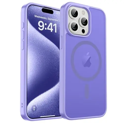 zapica Magnetic for iPhone 15 Pro Case, [Compatible with MagSafe] [Military Grade Drop Protection] Translucent Matte Shockproof Anti-Scratch Phone Case for Women and Men, Light Purple 
