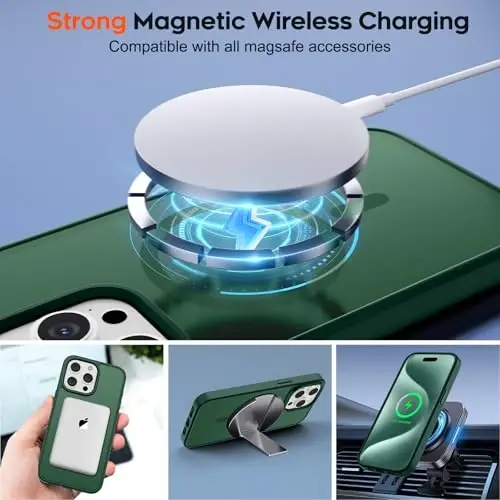 zapica Magnetic for iPhone 15 Pro Case, [Compatible with MagSafe] [Military Grade Drop Protection] Translucent Matte Shockproof Anti-Scratch Phone Cover, Forest Green - 4