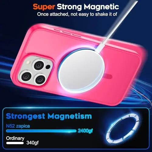 zapica Magnetic for iPhone 15 Pro Case, [Compatible with MagSafe] [Military Grade Drop Protection] Translucent Matte Shockproof Anti-Scratch Phone Cover, Hot Pink - 3