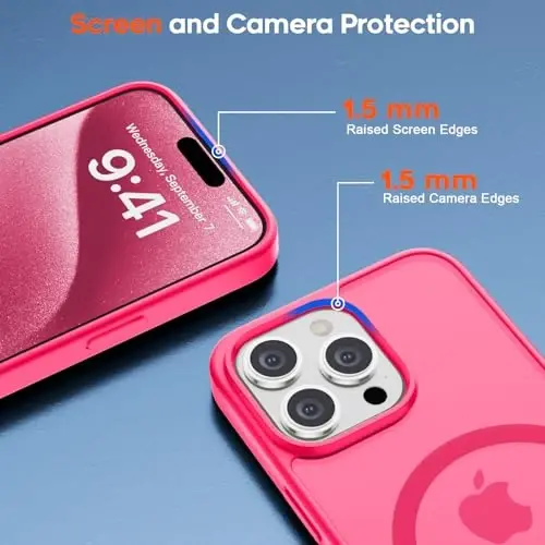 zapica Magnetic for iPhone 15 Pro Case, [Compatible with MagSafe] [Military Grade Drop Protection] Translucent Matte Shockproof Anti-Scratch Phone Cover, Hot Pink - 6