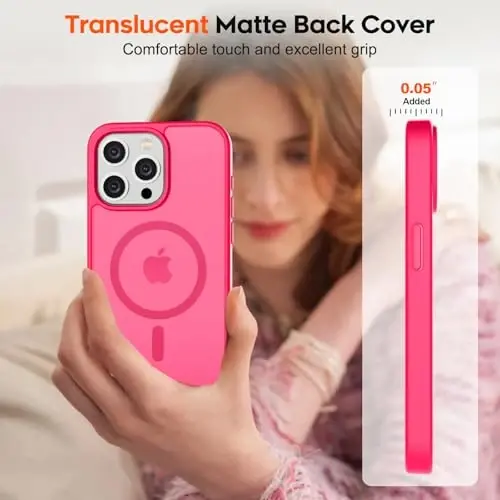 zapica Magnetic for iPhone 15 Pro Case, [Compatible with MagSafe] [Military Grade Drop Protection] Translucent Matte Shockproof Anti-Scratch Phone Cover, Hot Pink - 7