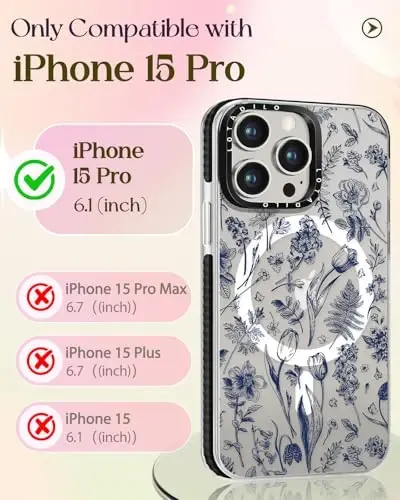 iPhone 15 Pro Kadın - Kız Çocuk için Lotadilo Kılıfı - Magsafe Manyetik Halka Tutucu Stand Çizgili Çiçek Telefon Kılıfları Estetik Kız TPU Funda ile Uyumlu Kawaii Tasarımı 15 Pro için - 2