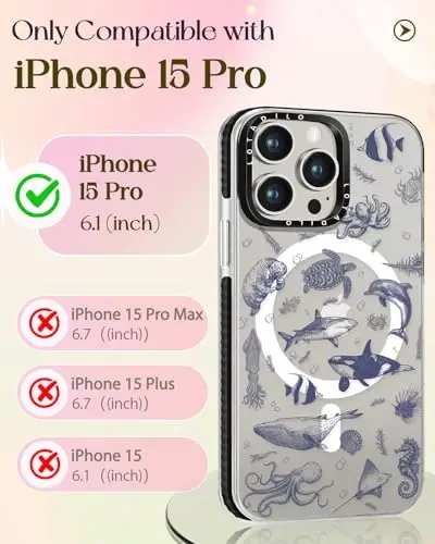 Lotadilo for iPhone 15 Pro Case for Women - Girls Kawaii Design Compatible with Magsafe Magnetic Ring Holder Stand Sea Fish Phone Covers Aesthetic Girly TPU Funda for 15 Pro - LOTADILO (1)