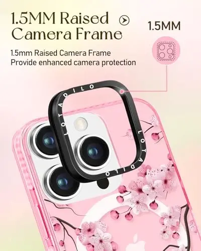 Lotadilo for iPhone 15 Pro Case for Women - Girls Kawaii Design Compatible with Magsafe Magnetic Ring Holder Stand Peach Blossom Phone Covers Aesthetic Girly TPU Funda for 15 Pro - 3