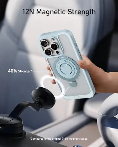 Anker Magnetic Ring Stand for iPhone 15 Pro Case, Silicone Finger Ring Grip Stand Holder, Military Grade Drop Tested, Compatible with MagSafe, Built in Kickstand, Soft Edge Anti-Fingerprint, Pink - 4