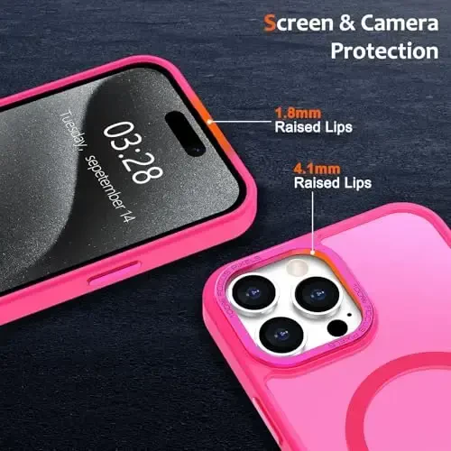Anuck Case for iPhone 15 Pro Case Magnetic Phone Case Compatible with MagSafe, Soft TPU Bumper Hard Translucent Matte Back Slim Fit Shockproof Protective Cover for Men Women Girls - Hot Pink - 3