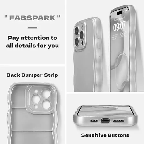 FABSPARK for iPhone 15 Pro Case, Soft Wave Design Wavy Frame,Silver | Simple Wave Design Wavy Frame Soft Silicone Aesthetic Case for iPhone 15 Pro,Silver - FABSPARK (1)